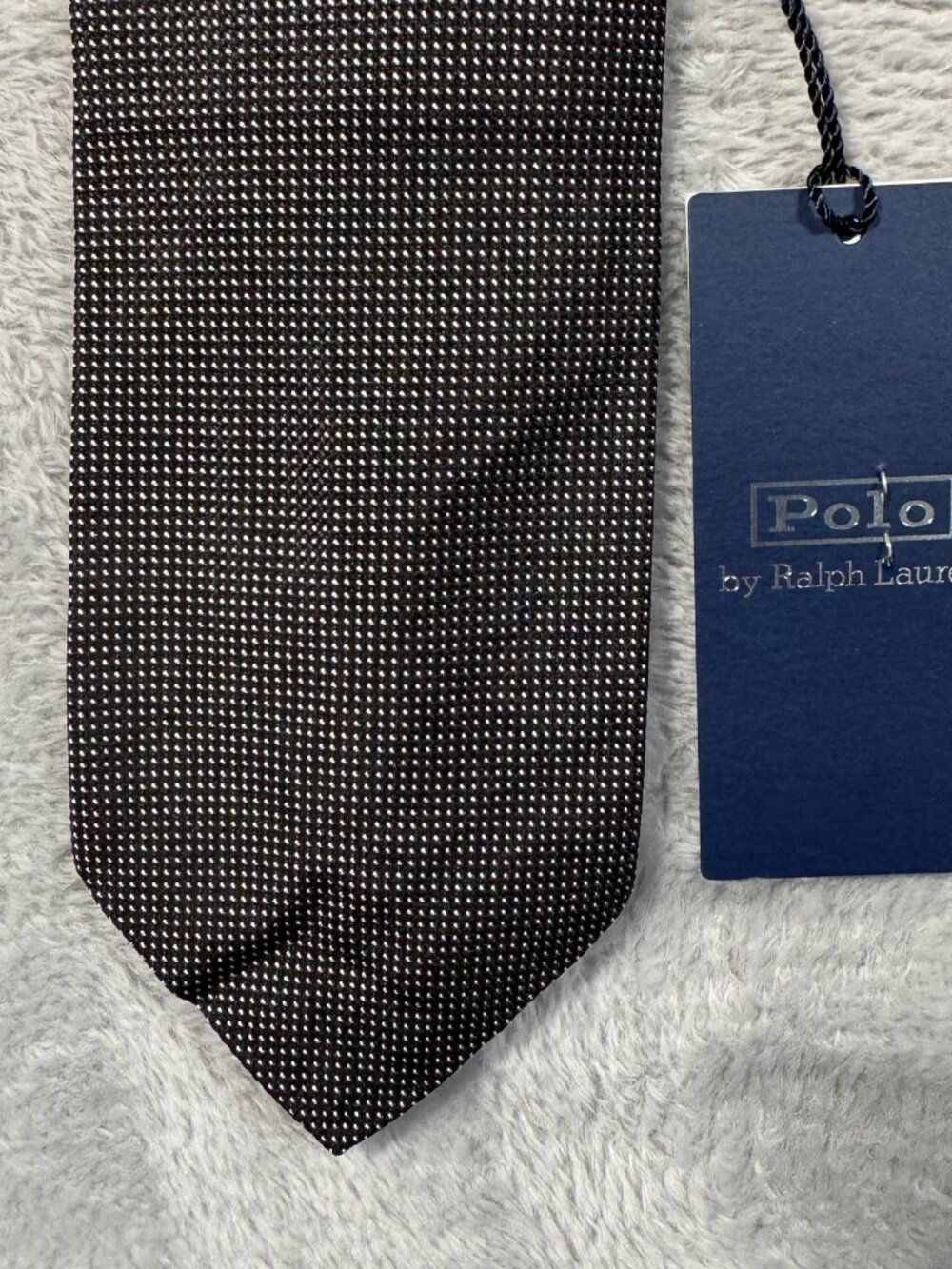 Polo Ralph Lauren Tie Mens One Size Black Polka Pin Dot 100% Silk Made Italy